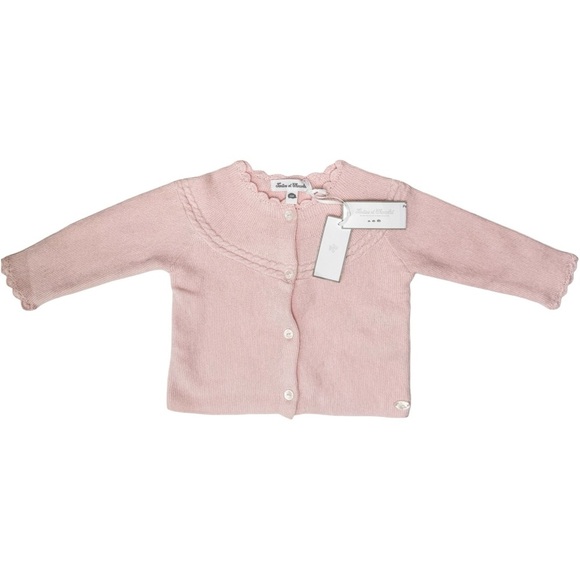 NWT TARTINE ET CHOCOLATE Pink Baby Cardigan Sweater Scallop Cuff Cotton Cashmere - Picture 1 of 15